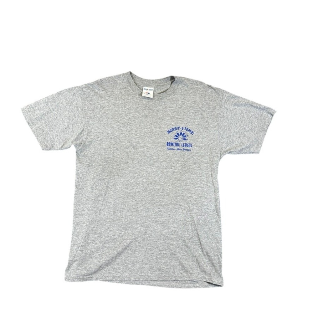 Jerzees Mens Gray Bowling League Graphic T-Shirt Union NJ Large Heavyweight